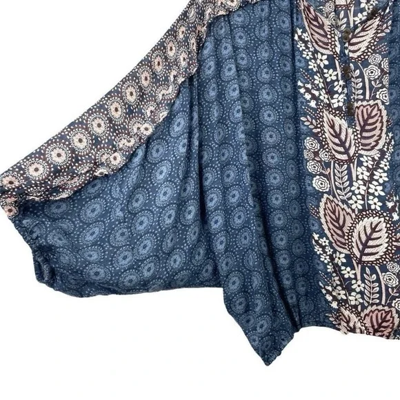 Maeve By Anthropologie Letizia Ruffled Blouse Top Size XS Blue‎ Floral - Picture 3 of 7